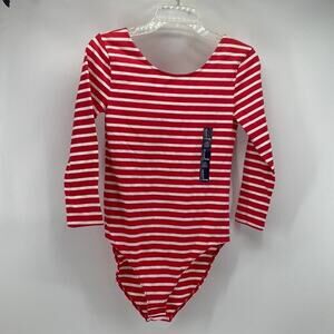 Gap red white striped scoop neck 3 quarter sleeve bodysuit nautical summer sz S